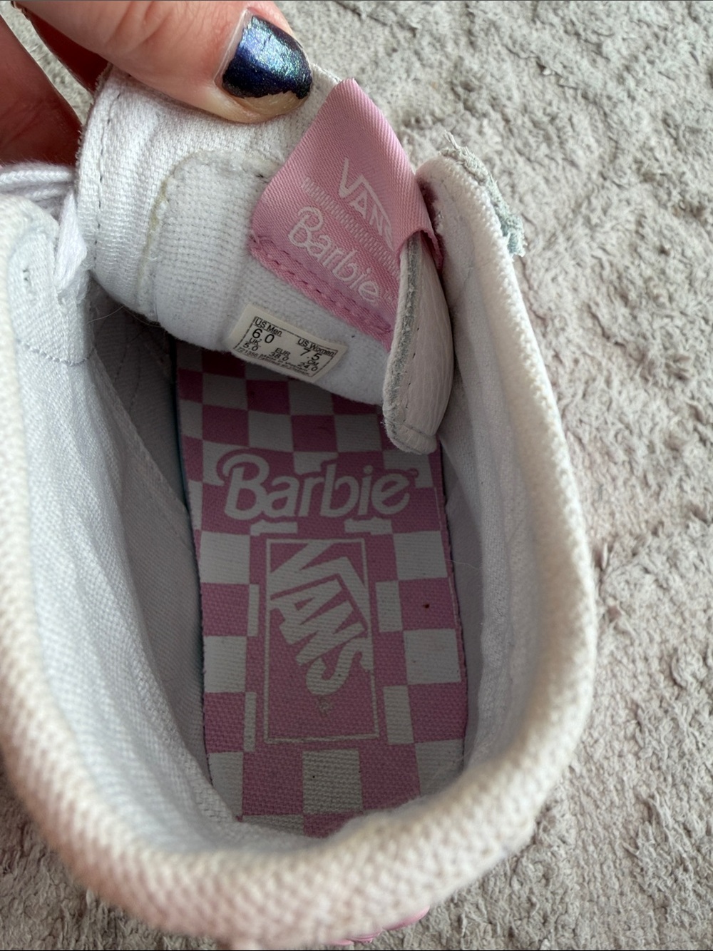 Barbie Vans White and Pink High-Top Platform Sk8-Hi Sneakers - Picture 2 of 4